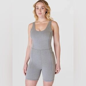 SWEATY BETTY Soft Sculpt Bodysuit Marl Gray Shorts Sleeveless Romper Size Small
